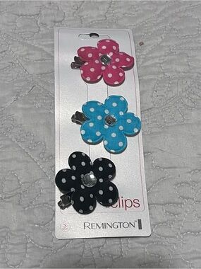 Remington Polka Dot Flower Hair Clips in Pink, Blue, Black (3-Pack)